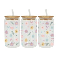 16oz k pop Uv Dtf Pembungkus Gelas Motif Bunga Musim Semi, Padang Bunga Romantis, Kehidupan Sehari-hari, Iv Dtf Pembungkus Gelas, Desain Stiker Dtf