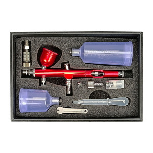 Aérographe AR180 à alimentation par gravité 0,3-0,5 mm, double action, vitesse réglable, pour peinture artistique, modélisme, portable, rouge - Product Image 5