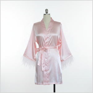 Lussuosa <span class=keywords><strong>Vestaglia</strong></span> da Sposa con Piume, <span class=keywords><strong>in</strong></span> <span class=keywords><strong>Seta</strong></span> e Raso, Scollo a V, Maniche con Piume, Regalo per la Sposa, Abito da Mattina - Product Image 1