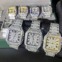 Montre de luxe pour homme, entièrement sertie de diamants, avec boîtier carré en cristal de saphir VVS, mouvement mécanique, en acier inoxydable, personnalisée et entièrement incrustée de pierres.