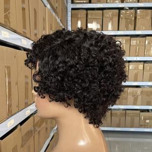 Nouveautés Perruques Courtes Bob Pixie Bouclées à <span class=keywords><strong>Frange</strong></span> pour Femmes Noires, Qualité 12A, Fabrication Mécanique - Product Image 5