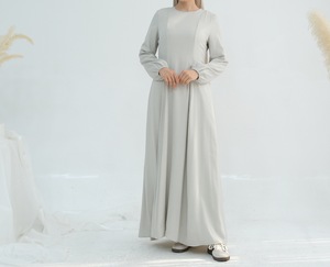 Vestido abaya maxi de lino de color sólido para mujer, forro transpirable y fluido, prenda musulmana modesta con mangas abullonadas, último modelo de abaya - Product Image 3