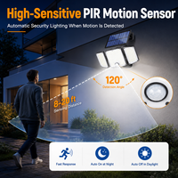 Lampe solaire à détecteur de mouvement 278 LED 3500LM à 3 têtes réglables, lampe murale de sécurité extérieure avec télécommande, étanche IP65, pour jardin