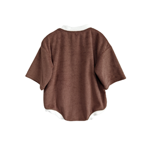 High Quality Romper Baby Clothes Terry Cloth Baby Middle Sleeve Romper Contrast Trim Chest Pocket Toddler <strong>Onesie</strong> for 0-3T - Product Image 3