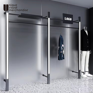 Taille personnalisée tout dernier porte-vêtements <span class=keywords><strong>mural</strong></span> noir vêtements présentoir femmes homme boutique lumière LED vêtements étagères avec lumières - Product Image 1