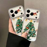 Coque de téléphone portable en cuir motif sapin de Noël, coque arrière blanche Corning pour iPhone 16 12 15 17 Air 18 Pro Max