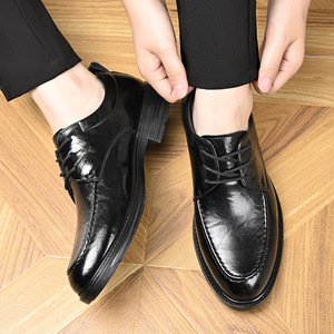 Men Leather Oxfords Round Toe Lace Up <b>Soft</b> Sole Wedding Dress <b>Shoes</b> Autumn Solid Color Business Formal Wear - Product Image 4
