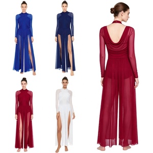 Vêtements de danse pour femmes en gros : Combinaison de danse latine et lyrique à jambes larges avec culotte intégrée, une pièce - Product Image 1