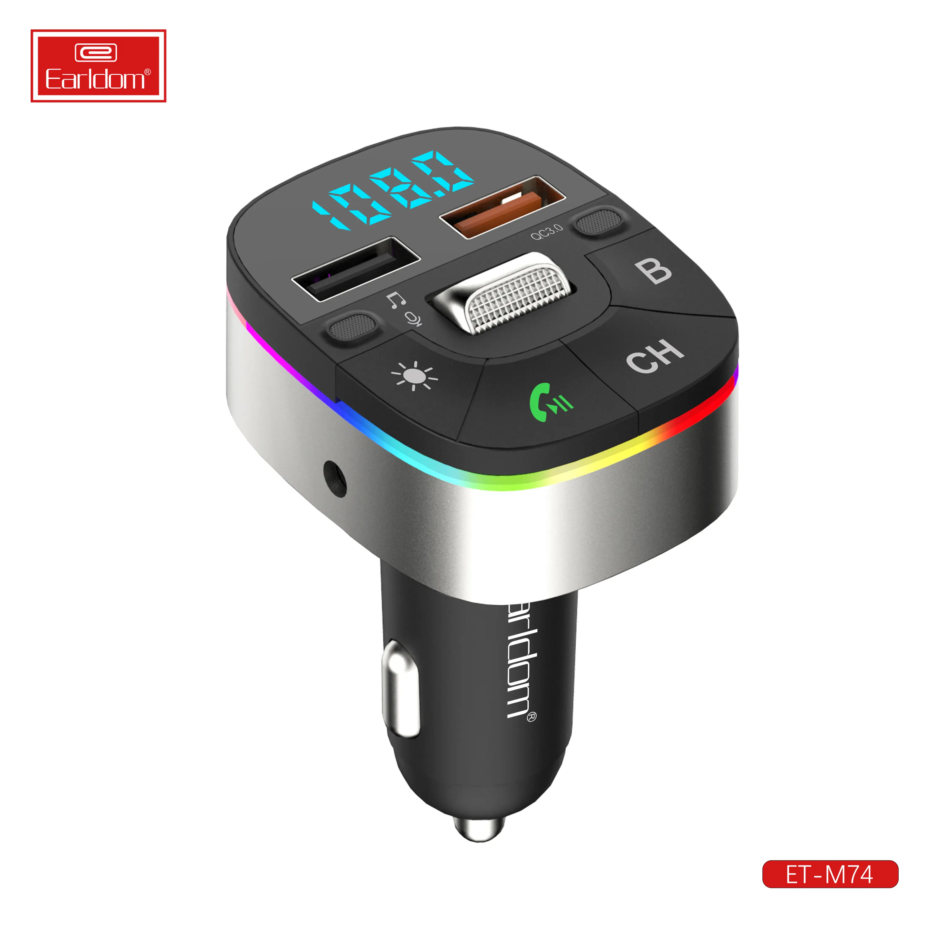 Earldom QC3.0 Handsfree Call Car Charger,Wireless BT 5.0 FM Transmitter Radio Receiver Dual USB Port Charger for Samsung