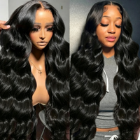 Perruque 4x4 HD Lace Body Wave en Cheveux Humains Vierges Indiens Noir Naturel 1B 12A Sans Colle, Peut Être Permanente et Teintée