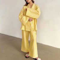 Ensemble 2 pièces décontracté premium pour femme musulmane, printemps, tissé, respirant, rayé, coupe ample, haut à manches longues et pantalon large