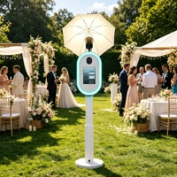 Photomaton instantané avec miroir en bois, NFC/Wi-Fi/Bluetooth/USB/HDMI, télécommande pour smartphones, iPad, appareils photo - Service en libre-service