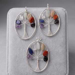 Pendentif Arbre de Vie en Métal et Pierres Précieuses, Pendentifs et Breloques de Mode pour la Guérison par les Cristaux, Pendentif de Guérison des Chakras à Vendre - Product Image 3