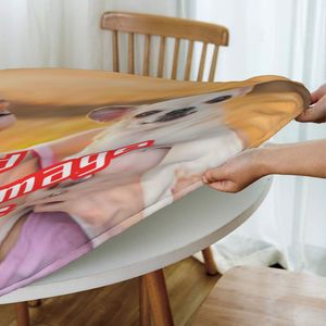 Popolare rotondo impermeabile griglie di marmo copertura tovaglia personalizzata elastico bordato tovaglia <span class=keywords><strong>per</strong></span> banchetto di nozze festa Hotel - Product Image 5