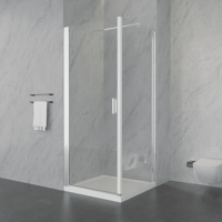 Porte de douche pliante carrée à pivot unique, design moderne, cadre en aluminium, verre trempé, plateau en acrylique pour salle de bain