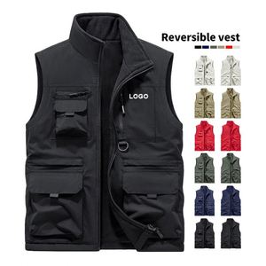 Chaleco de lona y lana para hombre y mujer, para invierno, ecológico, grueso, con múltiples bolsillos, para senderismo, talla grande, con logotipo personalizado - Product Image 3