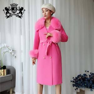 Cappotto da <span class=keywords><strong>donna</strong></span> in Cashmere con collo di pelliccia di volpe cappotto di lana fatto a mano in lana Cashmere per <span class=keywords><strong>donna</strong></span> - Product Image 4