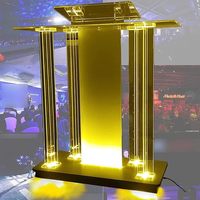 Podium en Verre Trempé Transparent Lumineux, Pupitre Portable Roulant en Acrylique pour Églises, Réceptions et Bureaux d'Accueil