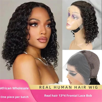Extensiones de Cabello Indio Virgen HD 13x4 Sin Pegamento, Corto Ondulado en Capas, Corte Recto a los Hombros, Densidad 200%, Tejido a Mano