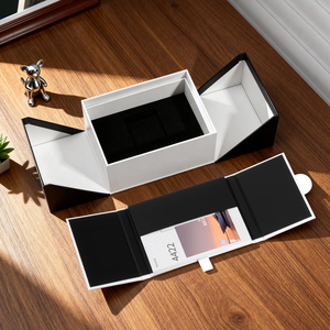 Scatola da collezione di orologi di lusso di nuovo Design nero lucido pianoforte laccato a doppia porta scatole di carta per orologio - Product Image 6