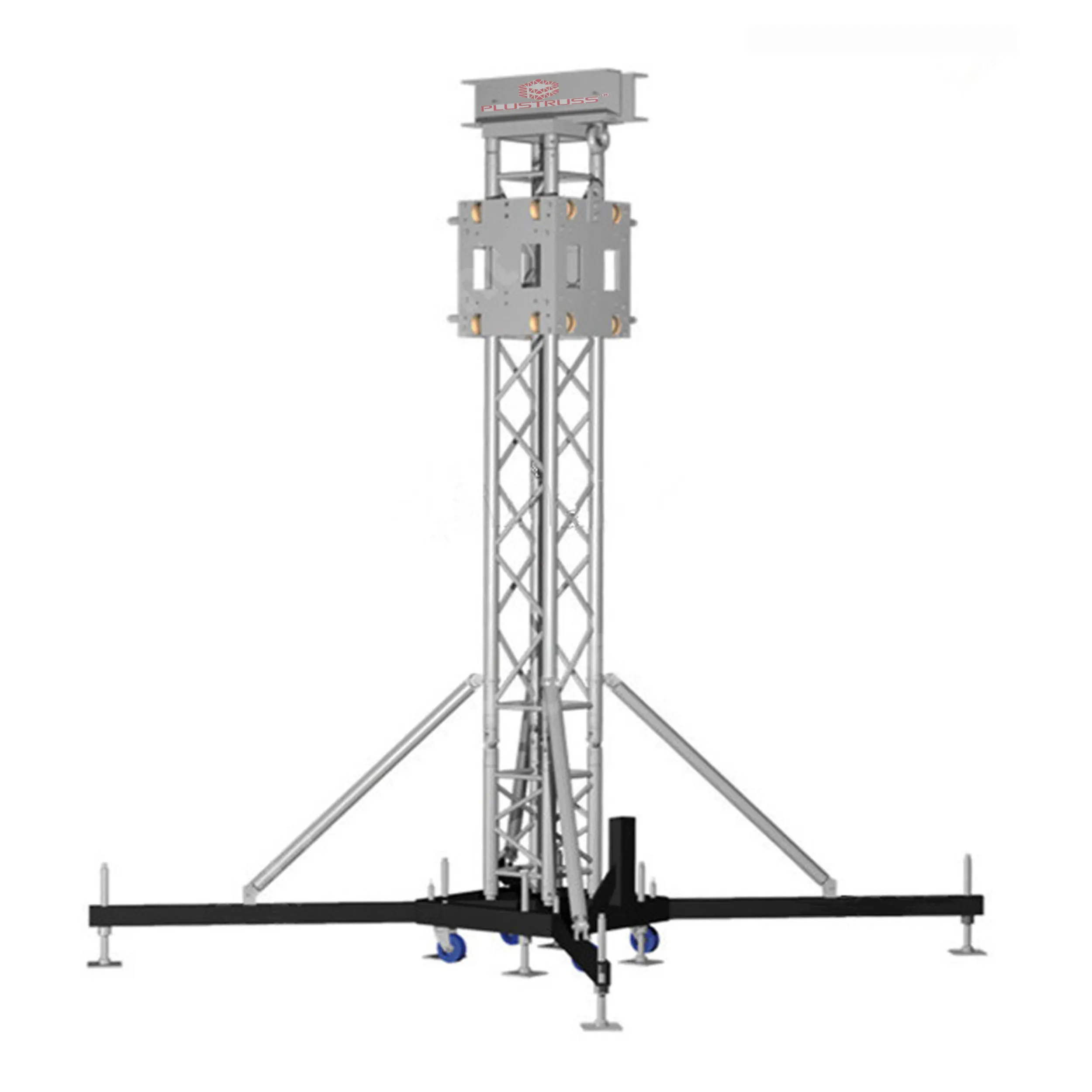 PLUSTRUSS जमीन का समर्थन एल्यूमीनियम पुलिंदा लिफ्ट टॉवर चरण पुलिंदा प्रदर्शन उठाने प्रणाली