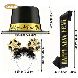 مجموعة حفلات رأس السنة الجديدة من ياتشن، تتضمن وشاح أنيق وعصابة رأس وقبعة بلاستيكية من البي في سي، مجموعات زينة احتفالية للنساء للحفلات والكرنفالات - Product Image 2