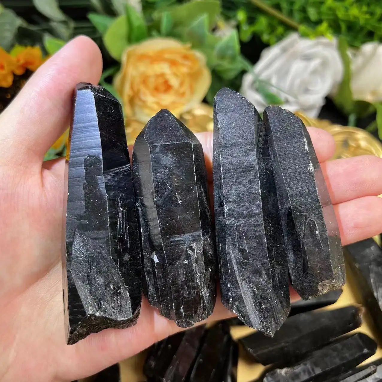 Güzel toptan kristal siyah kuvars ham siyah Morion Lemurian kuvars noktası için nadir taş mağaza