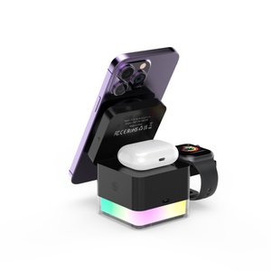 Station de charge sans fil cylindrique 4-en-1 à charge rapide 2026, cube magique 15W avec lumière RGB et chargement magnétique - Product Image 1