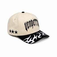 Casquette de baseball Hip Hop en coton à visière incurvée, 5 panneaux, bicolore, avec broderie 3D et lettres imprimées flamme sur la visière, pour hommes, vente en gros