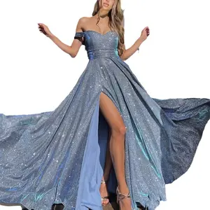 2024 Banquet Party Split Dress Ins Sequin Large Hem Sexy Off Shoulder Long Maxi Evening Party Prom Dress Women