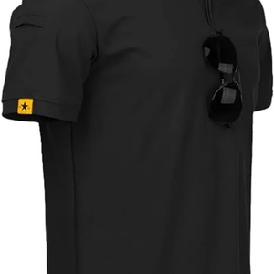 Camiseta de Hombre con Cuello, Tejido Sólido, Elegante, Color Negro, 95% Poliéster, 5% Elastano, Suave, Transpirable, Manga Corta, Corte Regular - Product Image 2