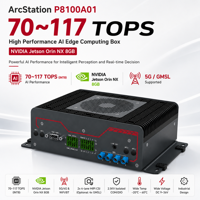 70-157TOPS Jetson Orin NX 8GB / 16GB AI Edge Computing Box for Smart Traffic & Vision AI