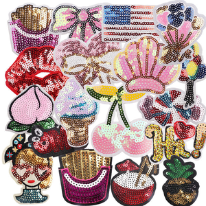 Hot Selling Small Sequin Patches Iron on Sparkly Cherry Lip Girl Pink Feather Sequin Bow Patches for Clothing Bag Decoration Hat - Product Image 1
