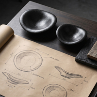 Nouvelle Arrivée Vaisselle en Céramique Série Sable Fluide Noir Assiette à Dos Inversé pour Usage en Restaurant