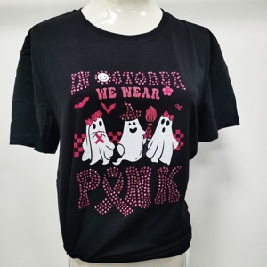 Consapevolezza del cancro al seno in ottober indossiamo strass rosa Hot Fix con Applique per stampa a trasferimento termico Glitter per borse da camicia - Product Image 1