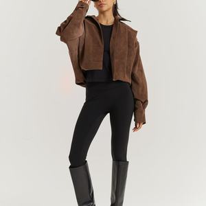 เสื้อโค้ทหนังกลับสไตล์ OEM ขายส่ง แฟชั่นใหม่ ปกเสื้อแบบลา펠 ทรงหลวม สวมใส่สบาย ใช้งานได้หลากหลาย แขนยาว เสื้อแจ็คเก็ตผู้หญิง - Product Image 1