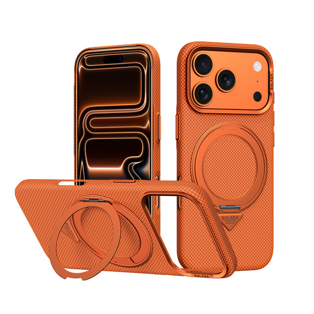 For 17 16 Pro Max Phone Case Rotating Bracket Metal Lens Ring Magnetic Wireless Charging Translucent Matte Cover