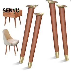 Patas de Muebles Cónicas de Madera Estilo Mid-Century Moderno SENYU con Pies de Latón Dorado para Mesa y Silla - Product Image 1