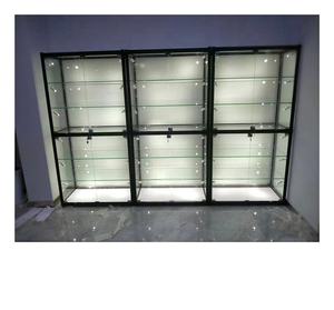 Vetrina Espositiva per Negozio con Telaio in Alluminio, Vetrina Espositiva per Accessori in Kit di Montaggio, Mobile in Legno con Serratura e LED - Product Image 3