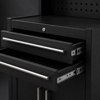Armoire à outils mobile professionnelle à 2 tiroirs avec panneau perforé, système de rangement de garage haute capacité, boîte à outils industrielle noir mat