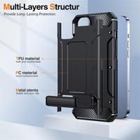 Coque de téléphone avec support métallique latéral pour iPhone 14, compatible avec iPhone 13, 12, 11 Pro Max, 15, 16 Plus, 17 Air, 18, surface mate