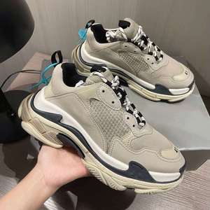 Zapatillas triples de cuero genuino de lujo de diseñador de alta calidad, zapatos para caminar informales originales de tendencia famosa, antideslizantes con cordones - Product Image 5