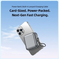 Mini Power Bank 10000mAh 22.5W PD Charge Rapide Format Carte Câble Intégré Lanière Ultra Légère Power Bank de Voyage OEM/ODM