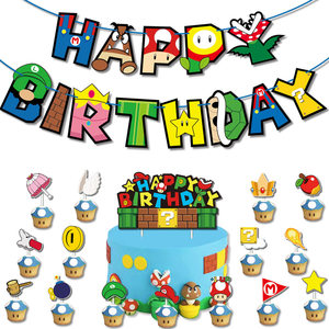 Ensemble de <span class=keywords><strong>décoration</strong></span> en latex pour fête d'anniversaire pour enfants sur le thème <span class=keywords><strong>Mario</strong></span> avec lettres, drapeaux, cartes à gâteaux, ballons pour 5-7 ans - Product Image 3