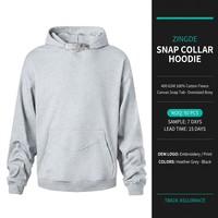 Hoodie Oversize Boxy en Coton 400 g/m² avec Boutons-Pression, Personnalisable OEM, Échantillon en 7 Jours, Commande en Gros en 15 Jours, MOQ 50 pièces