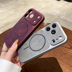 Funda Magnética de Carga Inalámbrica con Marco Disipador de Calor de Cuero de Ante para iPhone 18 17 16 15 14 13 Pro Max con Protección de Lente - Product Image 3