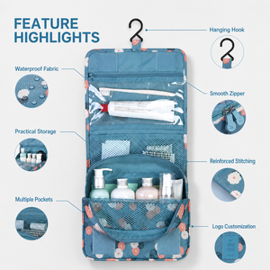 Toiletry <strong>Bag</strong> <strong>Hanging</strong> Style Multi-pocket Cosmetic Organize Travel <strong>Wash</strong> <strong>Bag</strong> with Hook Custom Logo for Corporate - Product Image 2