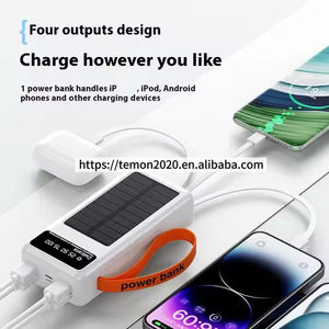 Banco de energía solar de gran capacidad de 30000mAh, 4 puertos USB con 4 cables, cargador solar portátil de 30000mAh con luz Led para exteriores - Product Image 4