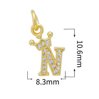 Colgante de Letra Inicial de la A a la Z, Chapado en Oro, con Corona de Latón y Circonita Cúbica, para la Creación de Joyería Infantil