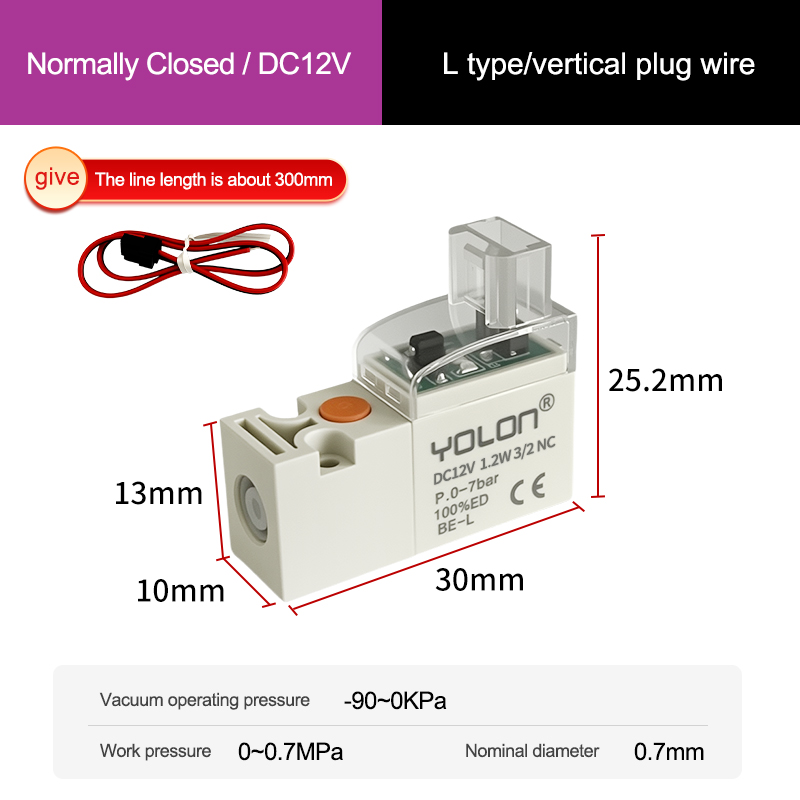 Cable de enchufe vertical tipo L de 3/2 vías/Normalmente cerrado DC12V